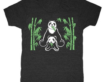 Bamboo Pandas T-Shirt - Unisex SMALL Mens Womens Tee Panda Bear Forest Mom Baby Sweet Cute Black White Green Asia Animal Plants Nature Bears