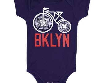 BABY Brooklyn Bike - One-Piece Bodysuit New York Biking BKLYN Cute Cycle Cyclist Bicycle Hipster New York Bikes Cycling Adorable Jumper Navy