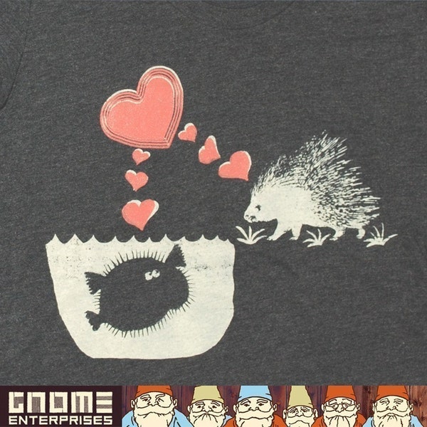 Porcupine and Blowfish Unisex / Men's T-shirt Tee Shirt Cute Animals Love Pink Hearts Funny Heather Black T-shirt