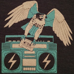 Hawk V-neck T-shirt Tee Shirt Eagle Falcon Boombox Music Old School Cassette Tape Bird Owl Mixtape Dj Vintage Retro Tri Black Vneck Tshirt image 2