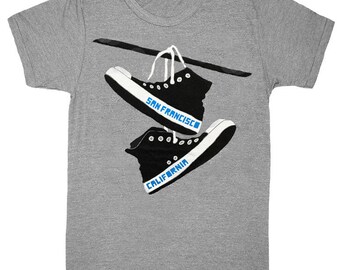 San Francisco Converse - Unisex MEDIUM Mens T-shirt Indie Hipster San Francisco SF Laces Shoe Tee Shirt Athletic Gray TriBlend Track T-shirt