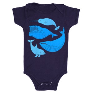 Vintage walviskaart - romper uit één stuk nautische bultrug Dory Nemo Aquatic narwal Dolphin Fish Aquarium blauwe rompertrui