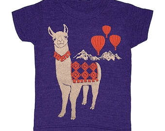 KIDS Llama- Girl Boy Children Toddler T-Shirt Youth Cute Adorable Shirt Animal Alpaca Andes Mountain Red Hot Air Balloon Indigo Track Tshirt