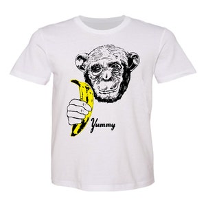 Banana Chimp T-Shirt - Unisex XSMALL Mens Womens Tee Shirt Pop Art Yummy Andy Warhol Velvet Underground Fruit Black White Yellow Ape Monkey