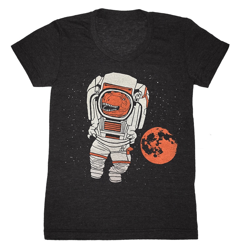 Womens Trex Astronaut T-shirt Girls Tee Shirt Funny Space NASA Spaceman Rocket Moon Mars Planets Astronomy SciFi Science Fiction Tshirt image 1