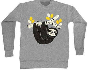 Sloth - Unisex Mens Womens Sweatshirt Vintage Sweat Shirt Adorable Birch Tree Branch Nature Wood Woodland Forest Cute Animal  Retro Sweater