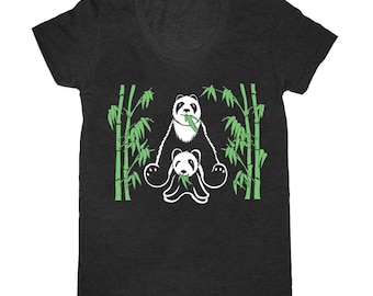 Bamboo Pandas - Women's T-Shirt Pandas Bamboo Forest Parent Baby Sweet Cute Black White Green China Animals Plants Nature