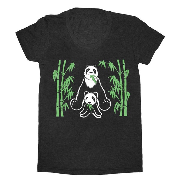 Bambus Pandas - Damen T-Shirt Pandas Bambus Wald Eltern Baby süße schwarz weiß grün China Tiere Pflanzen Natur