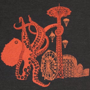 Octopus Attack Unisex Mens T-Shirt Brooklyn New York Awesome Carnival Kraken Monster Giant NYC Squid Coney Island Tee Shirt Black Tshirt image 2