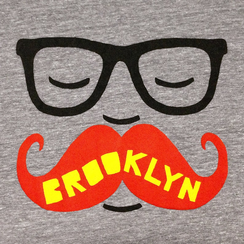 Brooklyn Mustache Unisex VNeck Grey Unisex T-shirt Funny Hipster Nerd Geek Glasses Beard Tee New York Shirt Triblend Gray Track T-shirt image 2