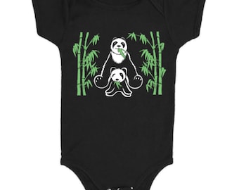 BABY Bamboo Pandas - One Piece Jumper Forest Parent Baby Sweet Cute Black Bodysuit Panda Bear White Green China Asia Animals Plants Nature