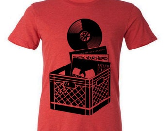 BK Record Crate Tee - T-Shirt Mens Womens Music Vinyl DJ Records NYC Old School Rap Heather Red Shirt Nineties Jay-Z Beastie Boys Wu-Tang