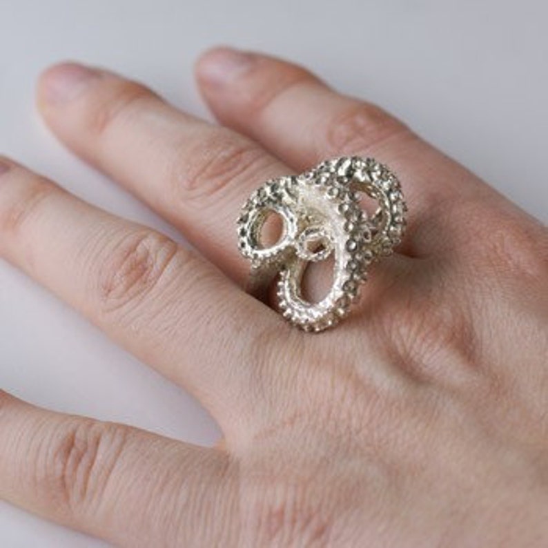 Carnation Silver Tentacle Ring Etsy