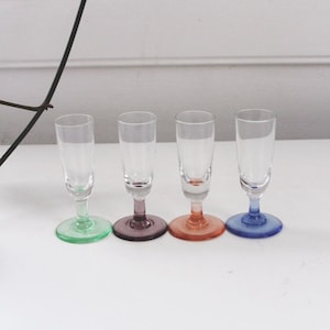 Vintage Colored Glass Cordial Glasses Stemware Barware - Mid Century Modern - Set Of 4