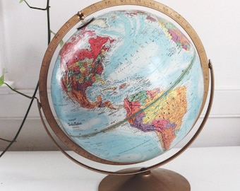 Vintage Globe Replogle World Nation Series 12-inch met metalen standaard en reliëf