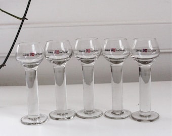 Vintage Linie Aquavit Shot Glasses Tall Stem Norway Scandivian - Set Of 5