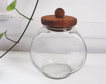 Vintage Anchor Hocking Glas Penny Godisburk Kanister Trälock Bondgård Rustik Bänkskiva