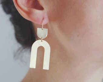Geo Tab Arch Earrings | Shape Arch Earrings | Geometric Earrings | Minimalist Earrings | Modern Jewelry | Brass Earrings | Hammered |