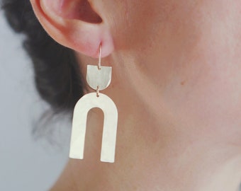 Geo Tab Arch Earrings | Shape Arch Earrings | Geometric Earrings | Minimalist Earrings | Modern Jewelry | Brass Earrings | Brass Jewelry