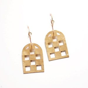 Checkboard Arch Hoop Earrings | Checkerboard Earrings | Checkboard | Hoop Earrings | Minimalist Earrings | Modern Jewelry | Brass Earrings