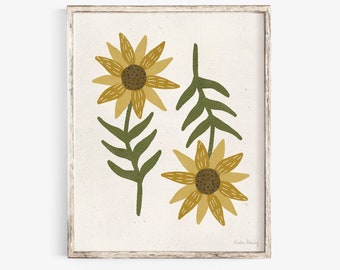 Double Sunflowers Art Print | Nature Art | Sunflower Art | Watercolor Art | Flower Art | Floral Art | Symmetrical Art | 5x7 8x10 11x14 12x16