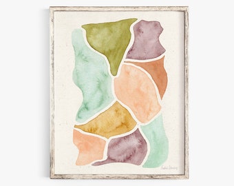 Stained Glass Watercolor Art Print | Organic Wall Art | Watercolor Art Print | Minimalist Art | Stained Glass Art |  5x7 8x10 11x14