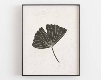 Gingko Black Cream Art Print | Nature Art | Ginkgo Art | Watercolor Art  | Plant Art | Leaf Art | 5x7 8x10 11x14 12x16 16x20 18x24