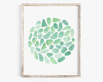 Watercolor Sea Glass Circle Wall Art Print