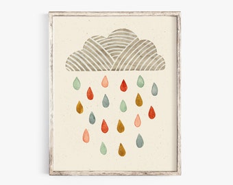 Rain Cloud Wall Art Print | Kids Wall Art | Watercolor Art Print | Minimalist Art | Nature Wall Art | Rain Cloud Art Print |  5x7 8x10 11x14