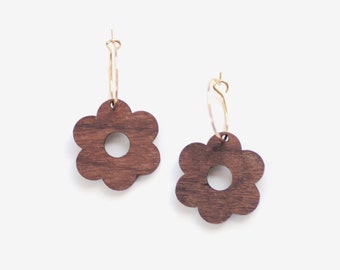 Daisy Flower Wood Earrings | Daisy Earrings | Flower Earrings | Minimalist Earrings | Modern Jewelry | Wood Earrings