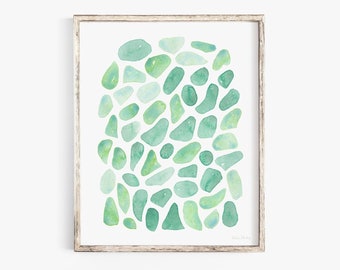 Watercolor Sea Glass Mosaic Wall Art Print