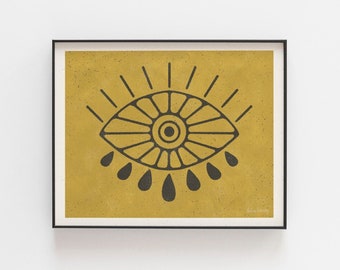 Evil Eye Wall Art Print - Ochre + Black