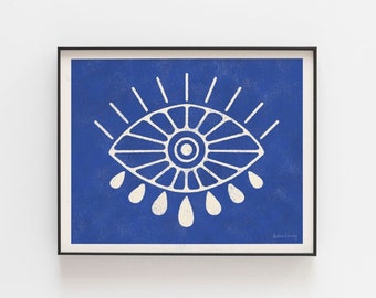 Evil Eye Wall Art Print - Cobalt + Cream