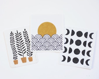 Sun + Waves, Potted Fern, Moon phases Sticker Pack | Nature Sticker | Sun Sticker | Plant Sticker | Vinyl Sticker | Moon Sticker