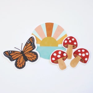 Sunbeam, Monarch Butterfly, Mushroom Sticker Pack | Nature Sticker | Sun Sticker | Ocean Sticker | Butterfly Sticker | Vinyl Sticker