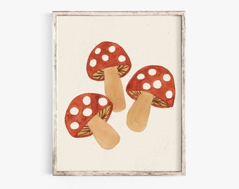 Mushroom Wall Art Print | Watercolor Art | Modern Art | Minimalist Art | Nature Art | Mushroom Art | Childrens Art |  5x7 | 8x10 | 11x14