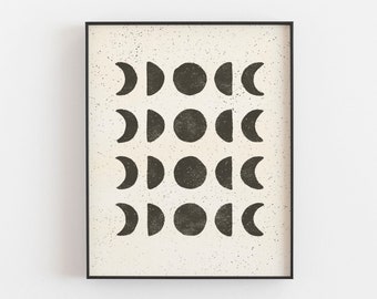 Moon Phases Wall Art Print - Black on Cream