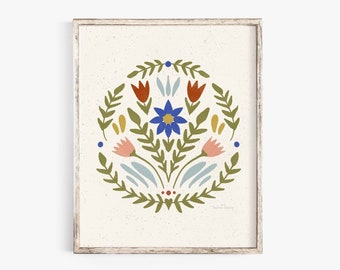 Folk Florals Wall Art Print