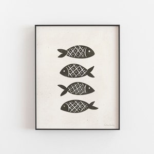 Four Fishes Black Cream Art Print