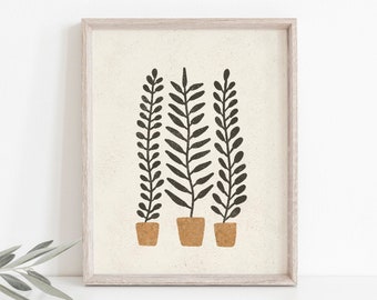 Potted Ferns Wall Art Print | Modern Art | Minimalist Art | Nature Art | Plant Art | Terracotta Art | Ferns Art  5x7 | 8x10 | 11x14