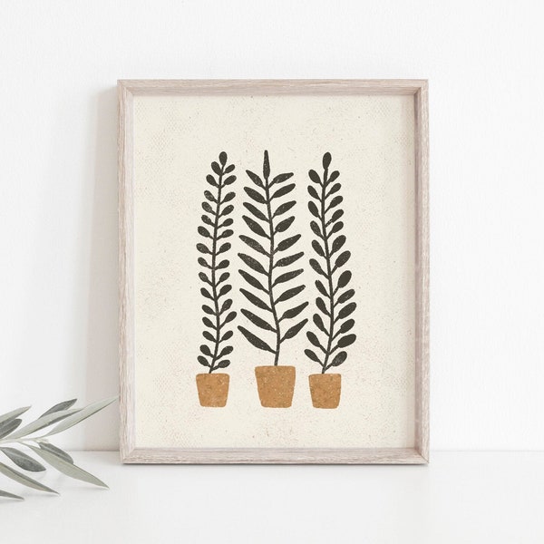 Potted Ferns Wall Art Print | Modern Art | Minimalist Art | Nature Art | Plant Art | Terracotta Art | Ferns Art  5x7 | 8x10 | 11x14