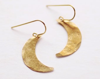 Hammered Crescent Moon Earrings | Drop Earrings | Hammered Earrings | Minimalist Earrings | Moon Earrings | Modern Jewelry | Brass Earrings