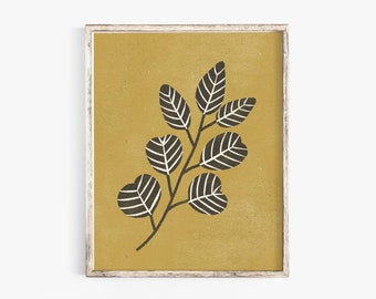 Eucalyptus Branch Wall Art Print - Black Mustard