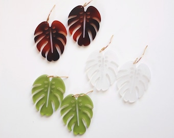 Monstera Leaf Acrylic Earrings | Leaf Earrings | Plant Earrings | Minimalist Earrings | Modern Jewelry | Acrylic Earrings