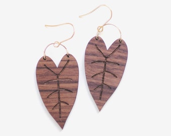 Heart Leaf Wood Earrings | Leaf Earrings | Minimalist Earrings | Modern Jewelry | Wood Earrings | Plant Jewelry