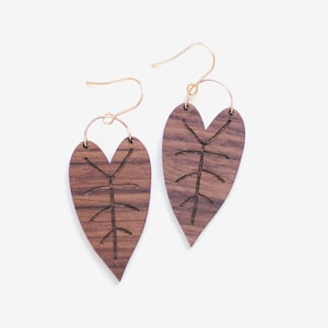 Heart Leaf Wood Earrings Leaf Earrings Minimalist Earrings Modern Jewelry Wood Earrings Plant Jewelry image 1