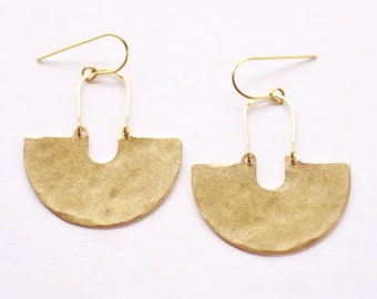 Half Moon Drop Earrings | Drop Earrings | Hammered Earrings | Minimalist Earrings | Moon Earrings | Modern Jewelry | Brass Earrings