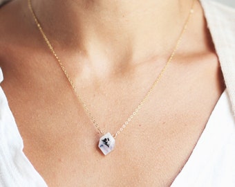 Hexagon Moonstone Necklace | Moonstone Jewelry | 14k Gold Fill Necklace | Sterling Silver | Gemstone Necklace | Stone Necklace