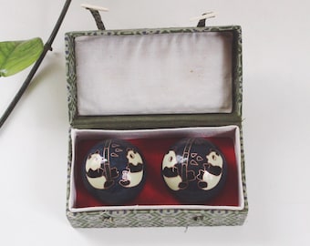 Vintage Panda Cloisonne Baoding Balls Chinese Health Meditation Balls