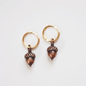 Tiny Acorn Charm Earrings | Fall Earrings | Fall Jewelry | Minimalist Earrings | Modern Jewelry | Nature Earrings | Huggie Hoops